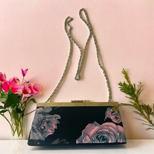 Jessica McClintock Dusty Rose Silk Shoulder Clutch/Bag with Chain